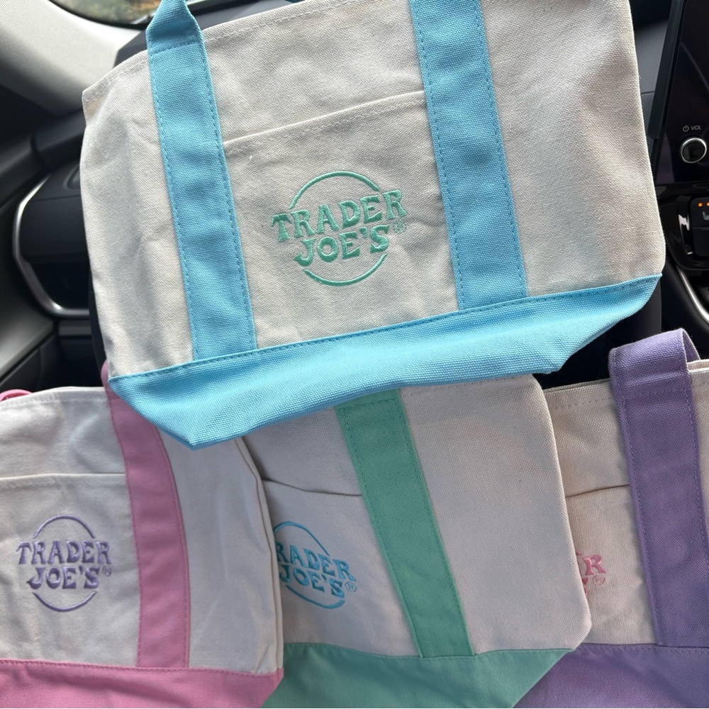 New Trader Joes Mini Pastel Canvas Tote Bag